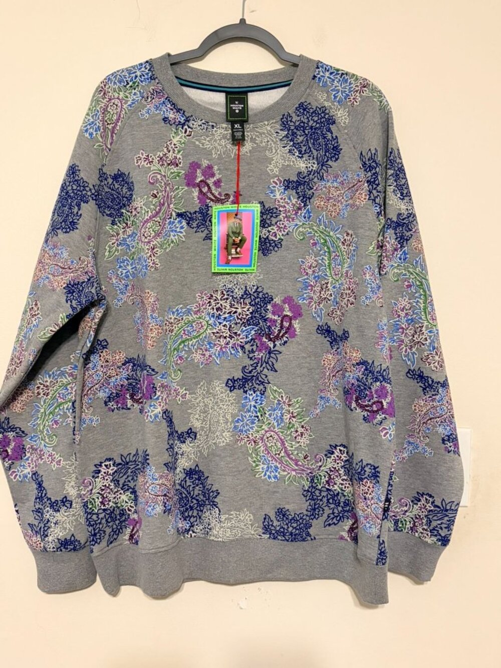 New NWT Houston White x Target Men's Gray Purple Floral Crewneck Sweatshirt XL